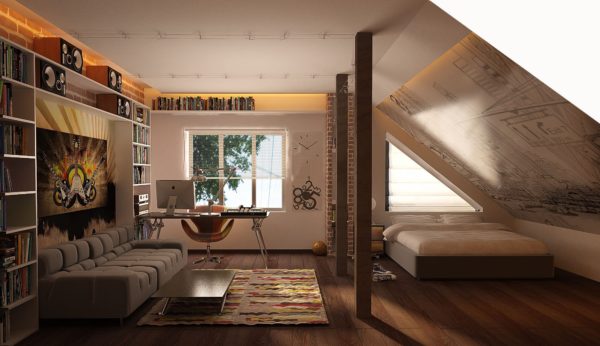 Ако направите голям ъгъл на наклона на покрива, тогава вътре можете да оборудвате жилищна таванска стая