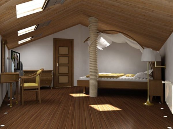 На снимката - уютна спалня, разположена на тавана.